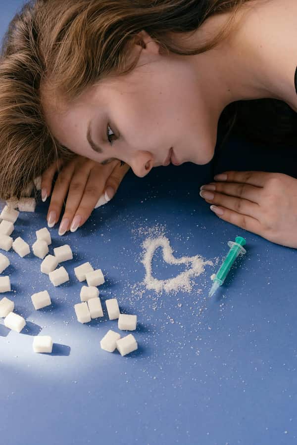 A woman resting her head on a table, showing the exhaustion from managing hypoglycemia in type 1 diabetes, with her hypo kit nearby.